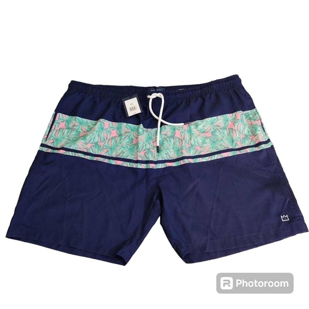 NWT Crown & Ivy Navy Blue Swim Trunks, sz XXL
